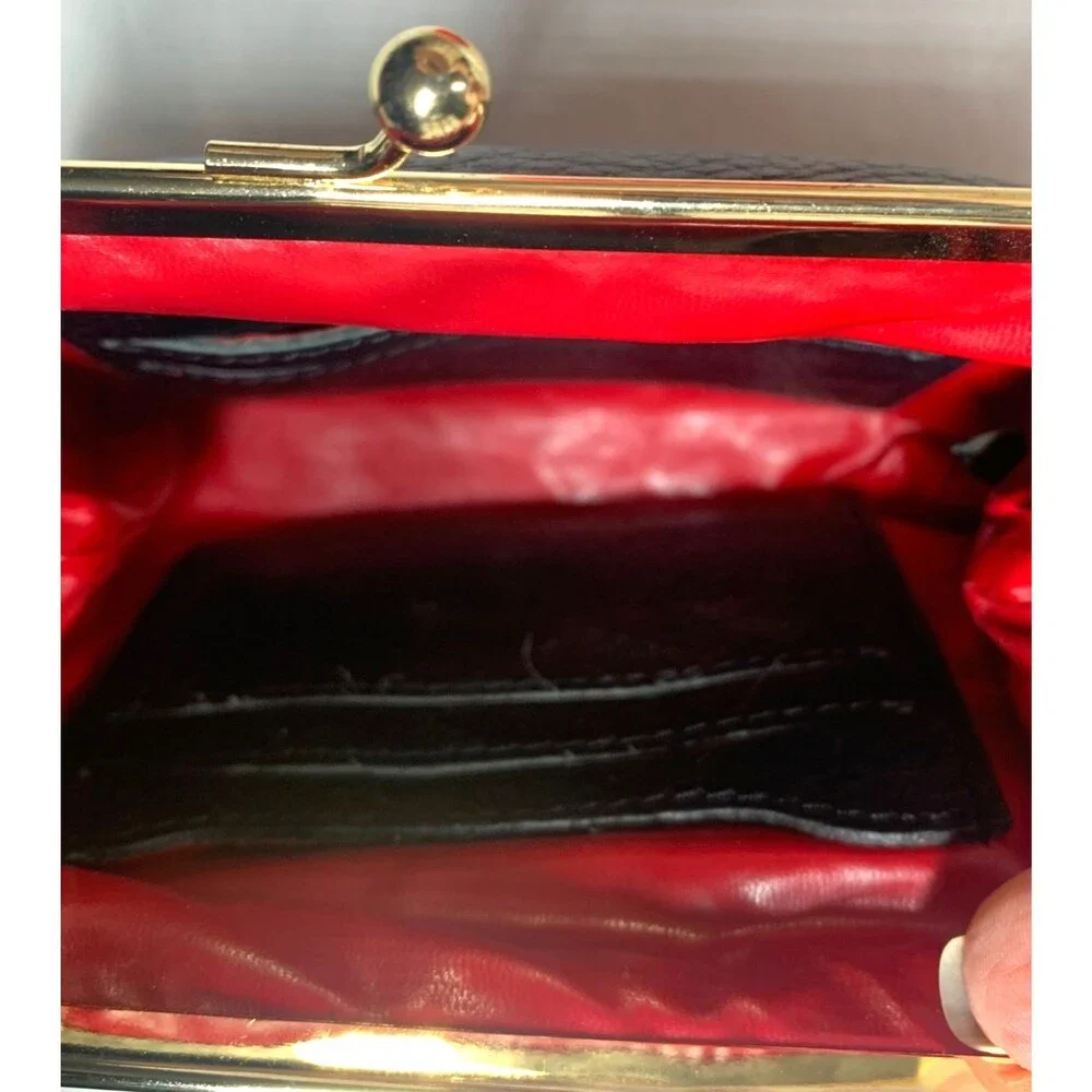 Dooney & Bourke Black Pebble Leather Kiss Lock Large Framed Wallet Coin Purse